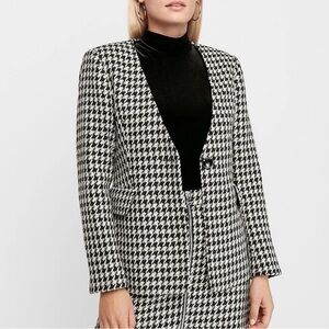 Express Black and White Houndstooth Collarless Blazer